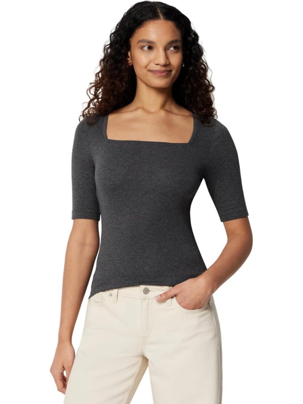 Women's Slim Fit Half Sleeve Square Neck Cotton Modal T-Shirt